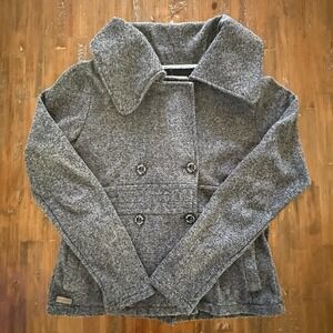 Element Knit Peacoat Jacket Womens M Gray Double Breasted Cotton Blend